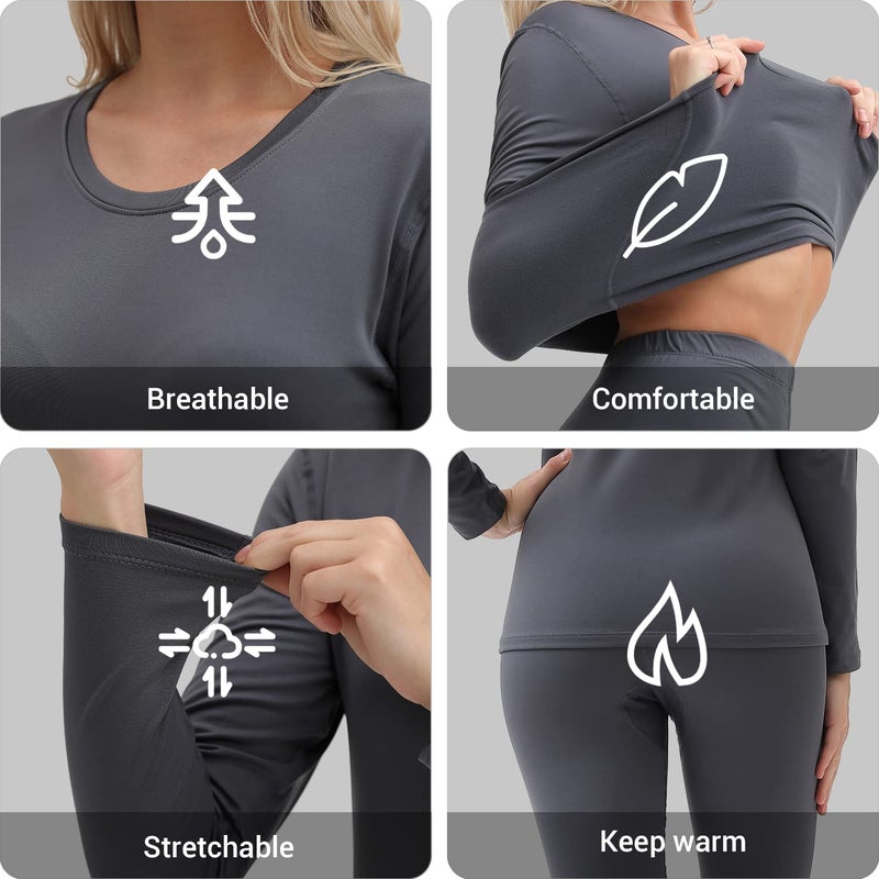 PISIQI Thermal Underwear Women Ultra-Soft Long Johns Set Base Layer Skiing Winter Warm Top & Bottom (XL, Dark Gray) - Image 2